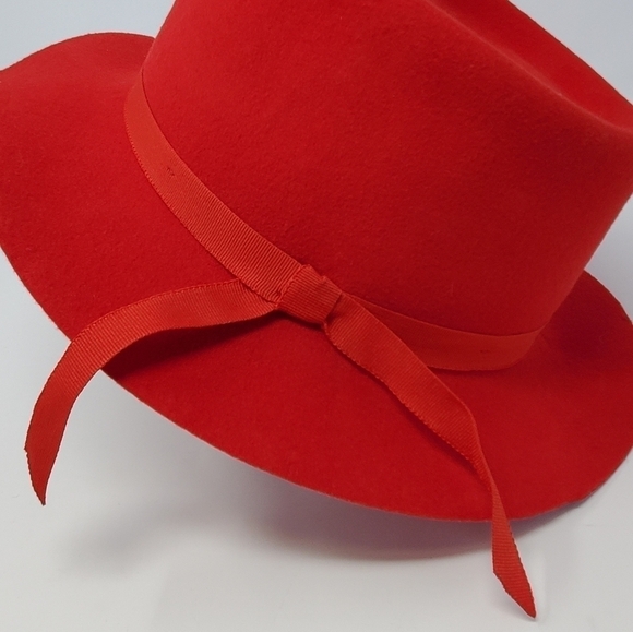 DORFMAN PACIFIC CO. DPC RED HAT 100% WOOL RED RIBBON ACCENT WOMEN SIZE MEDIUM - Picture 2 of 12